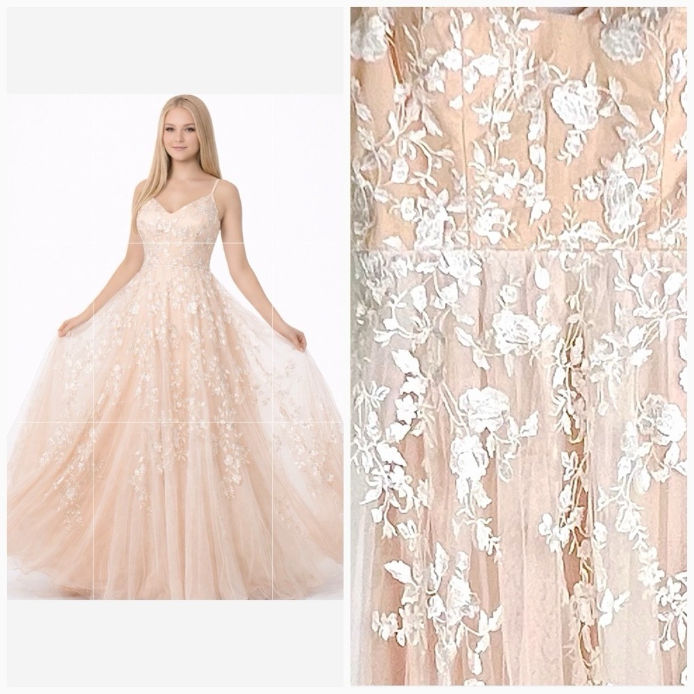 Blush Tulle Formal Lace Overlay Fairy Cottagecore Dress Princess Womans sz S ECU
